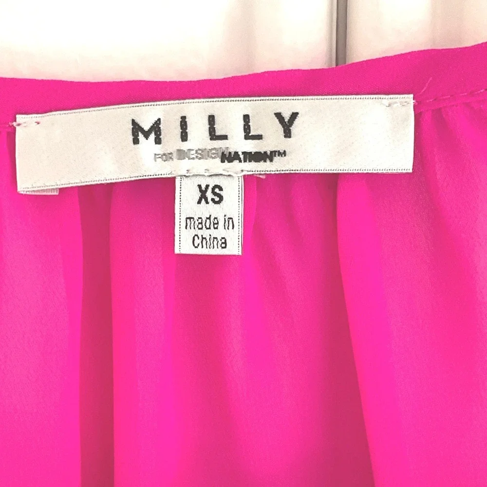 MILLY for design nation womens blouse sheer hot pink Bright ruffle XS maximalist